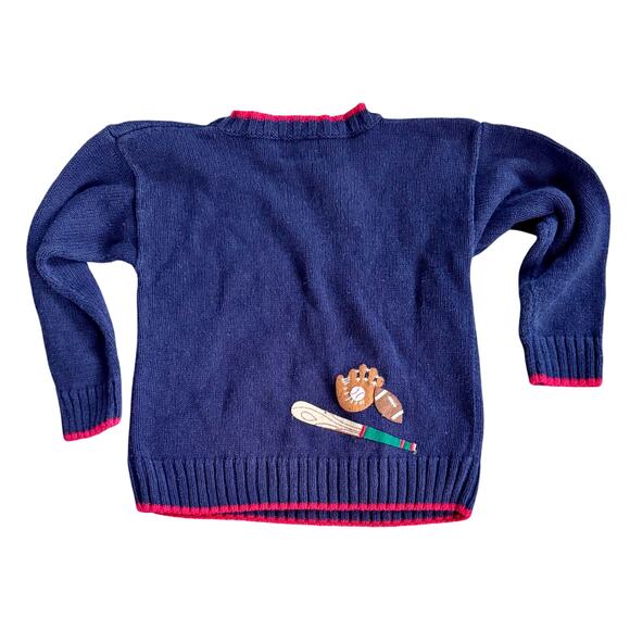 Vintage Kitestrings Santa Christmas Sweater Boy Kid Size 4 Navy Red Trim - Picture 2 of 5